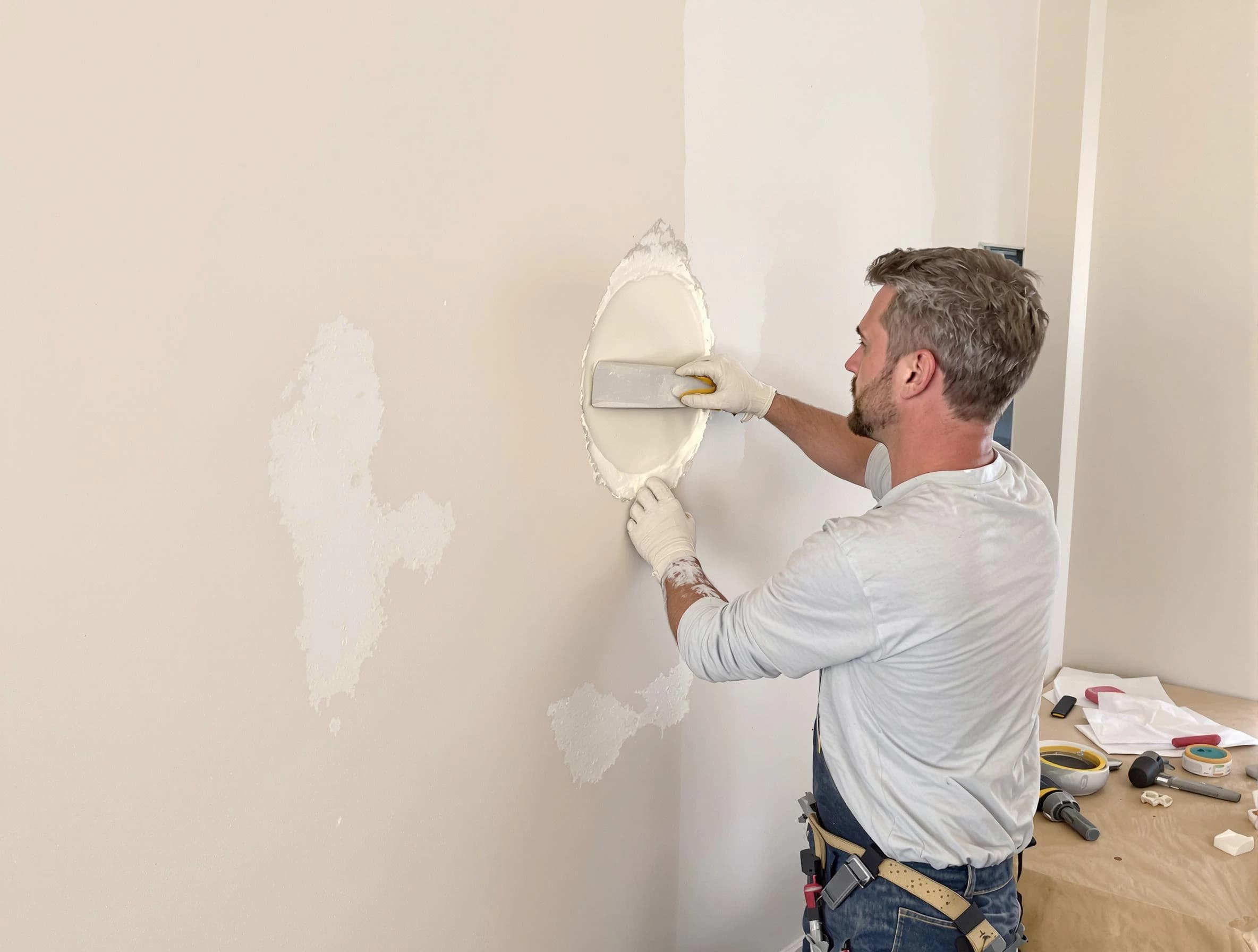 East Cleveland House Painters technician patching a drywall hole in East Cleveland, OH