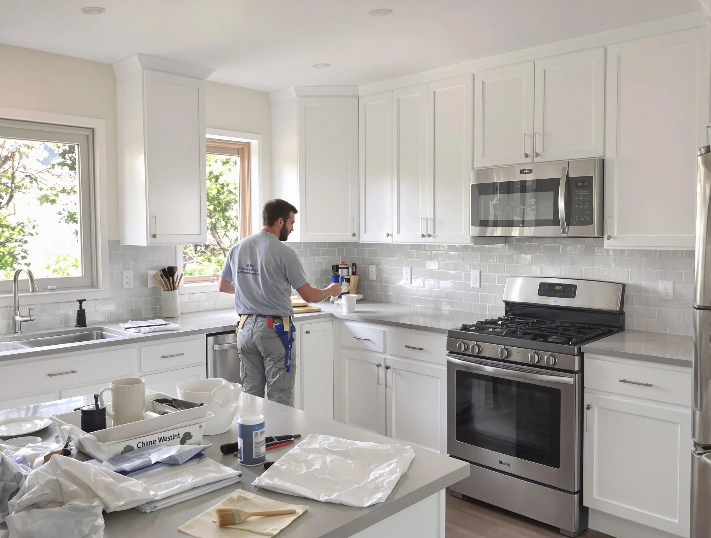 East Cleveland House Painters applying fresh paint on kitchen cabinets in East Cleveland