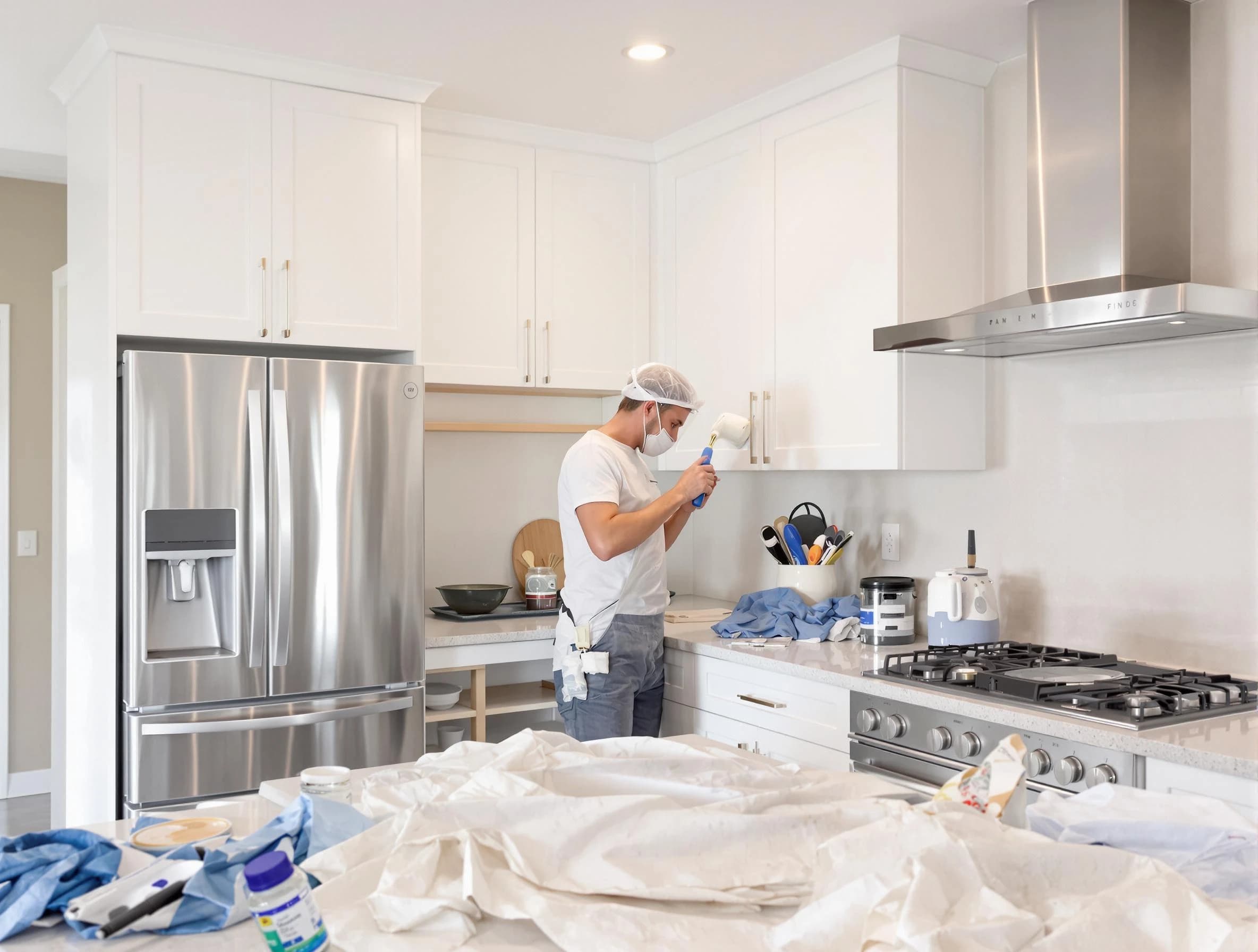 East Cleveland House Painters painter applying a fresh coat in a kitchen located in East Cleveland, OH