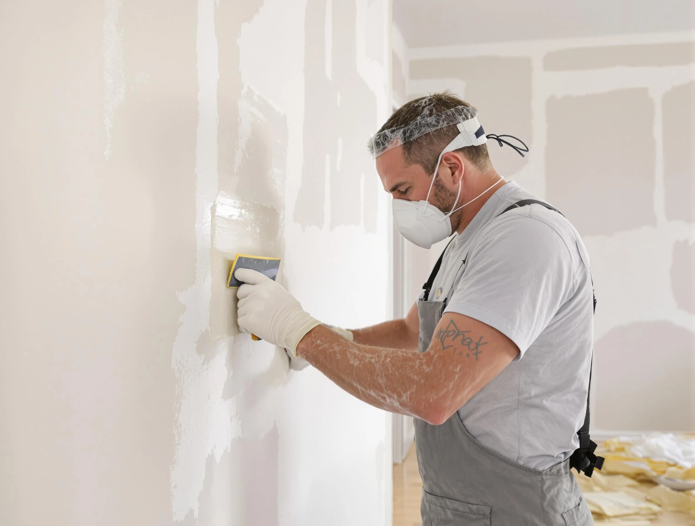 East Cleveland House Painters technician applying mud to drywall seams in East Cleveland, OH